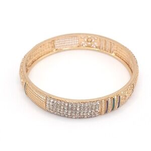 Gold Tone Pavé Rhinestone Bangle Bracelet Round Crystal